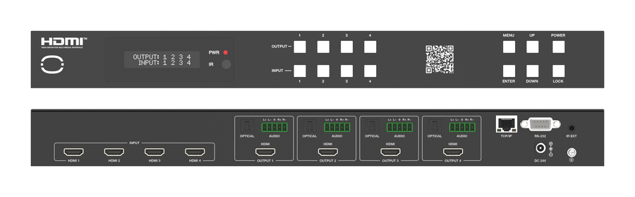 48Gbps 4×4 HDMI 2.1 Matrix Switcher with Per-Output Downscaling & Audio Breakout – KanexPro MMX-4X4-48G
