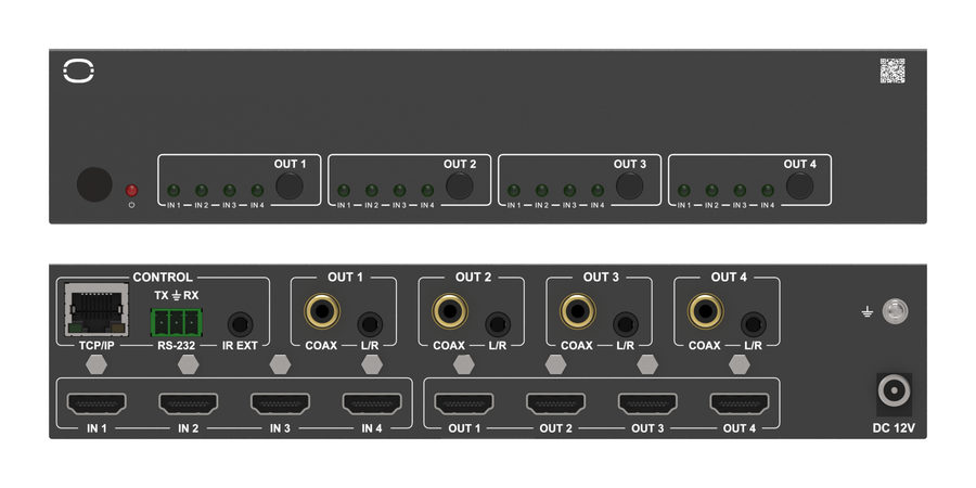 4K60 4:4:4 4×4 HDMI Matrix with Independent Per-Output Scaling – KanexPro MMX-4X4AUD