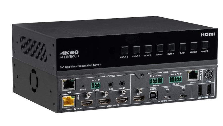 5×1 HDMI/USB-C 4K60 Seamless Presentation Switch with HDBaseT 3.0 70m Out – KanexPro SW-5X1PS-70M