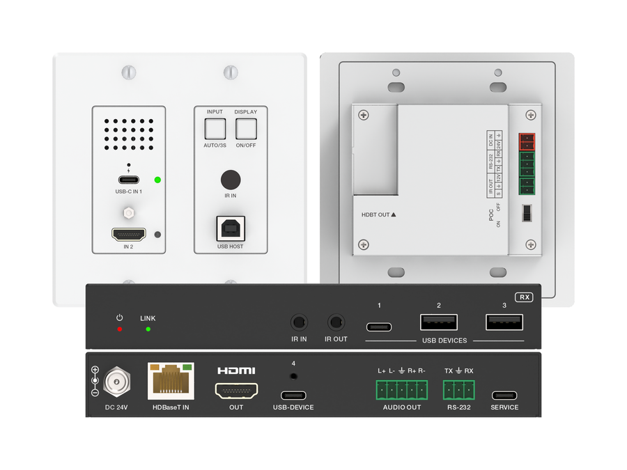 4K60 HDMI & USB-C 2-Gang Wall Plate Extender Kit with USB 2.0 and 60W Charging, 100m – KanexPro WP-EXTHDTC100